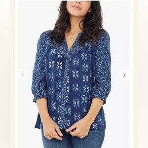 FatFace Petra Patchwork Floral Print Blouse in Indigo 14 NWOT